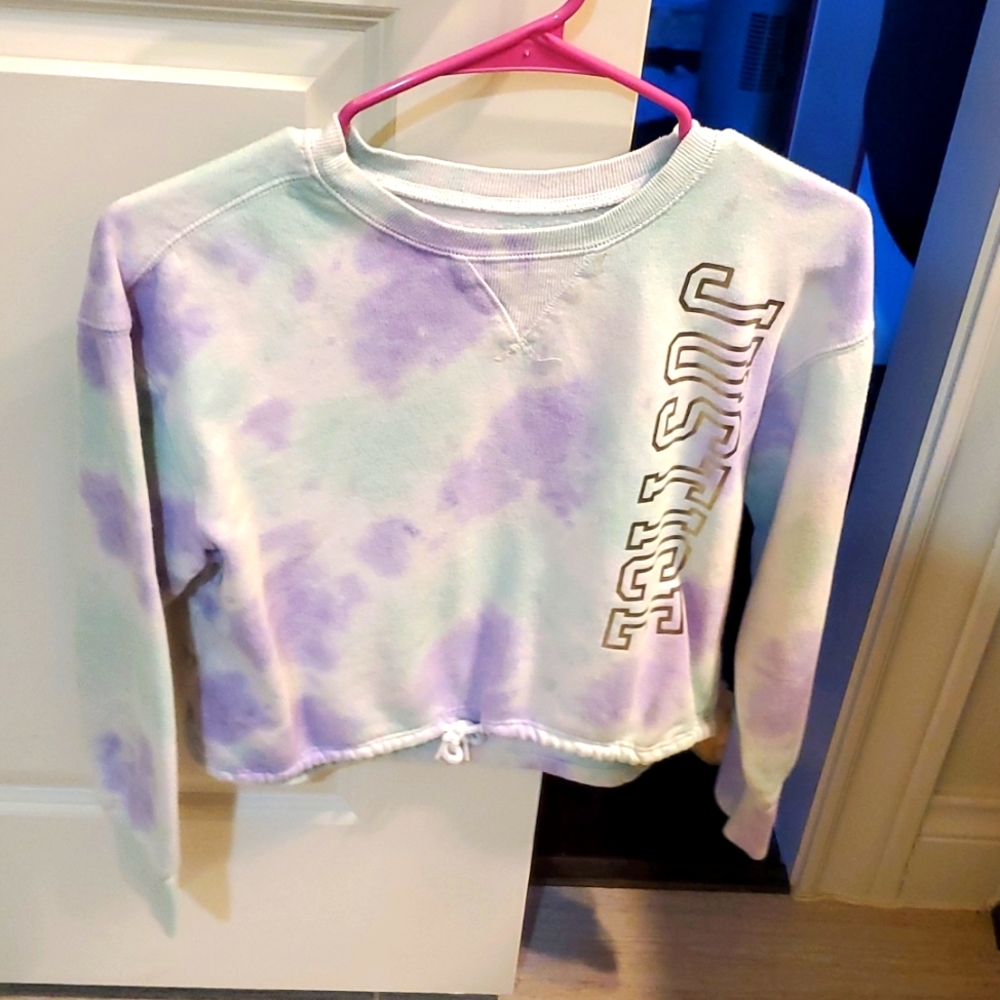 Blue, white, purple tie dye crop sweatshirt